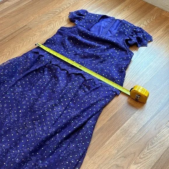 Vintage 1990’s short sleeve purple floral/sequin dress. Size 20/22. - Picture 14 of 17